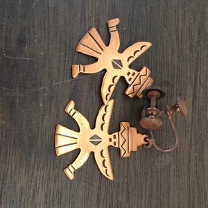 Earrings Navajo made Knife Wing solid copper